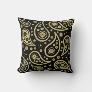 Paisley Funky Large Pattern Print in Black & Golds Kissen