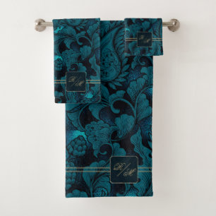 Paisley Garden Floral Monogram Aquamarin/Gold ID75 Badhandtuch Set