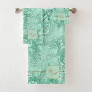 Paisley Garden FloraMonogram Minze Green/Gold ID75 Badhandtuch Set
