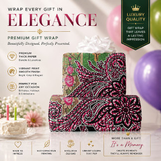 Paisley-Geschenkpapier | Rosa Florales Geschenkpap Geschenkpapier