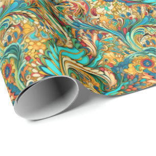 Paisley Golden Blume Abstraktes Muster 3 Geschenkpapier