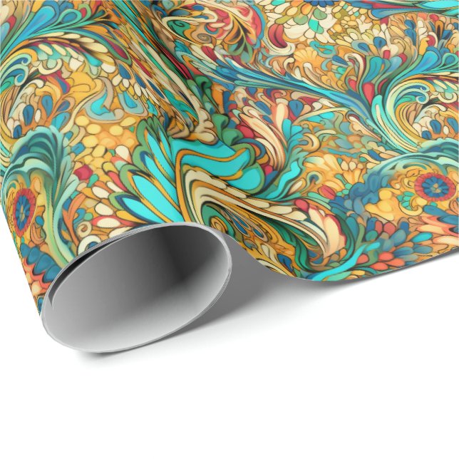 Paisley Golden Blume Abstraktes Muster 3 Geschenkpapier (Rolleneckpunkt)
