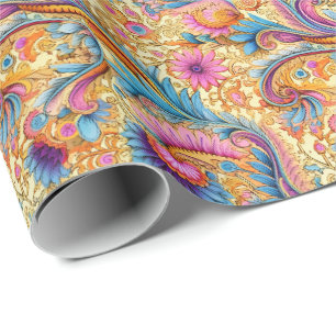 Paisley Golden Blume Abstraktes Muster 6 Geschenkpapier