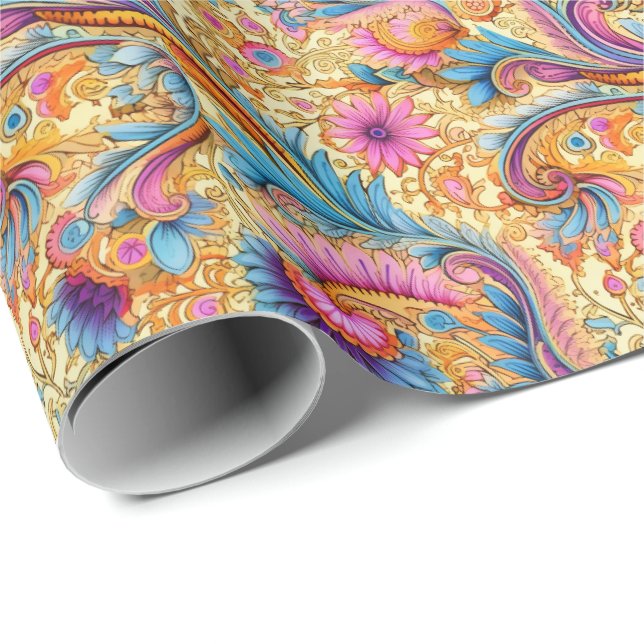 Paisley Golden Blume Abstraktes Muster 6 Geschenkpapier (Rolleneckpunkt)