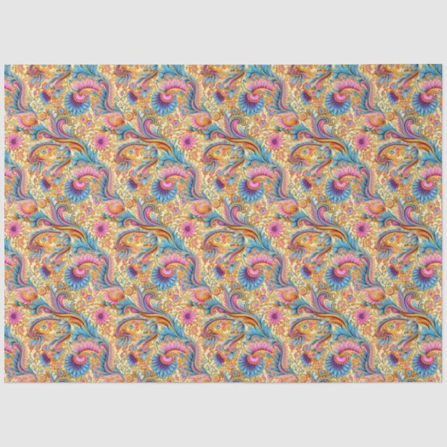 Paisley Golden Blume Abstraktes Muster 6 Seidenpapier (Vorderseite)