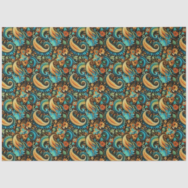 Paisley Golden Blume Abstraktes Muster 7 Seidenpapier (Vorderseite)