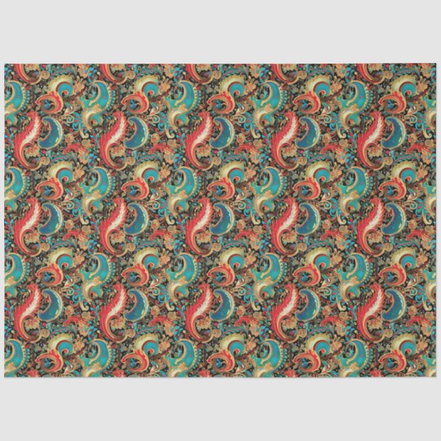 Paisley Golden Blume Abstraktes Muster 8 Seidenpapier (Vorderseite)