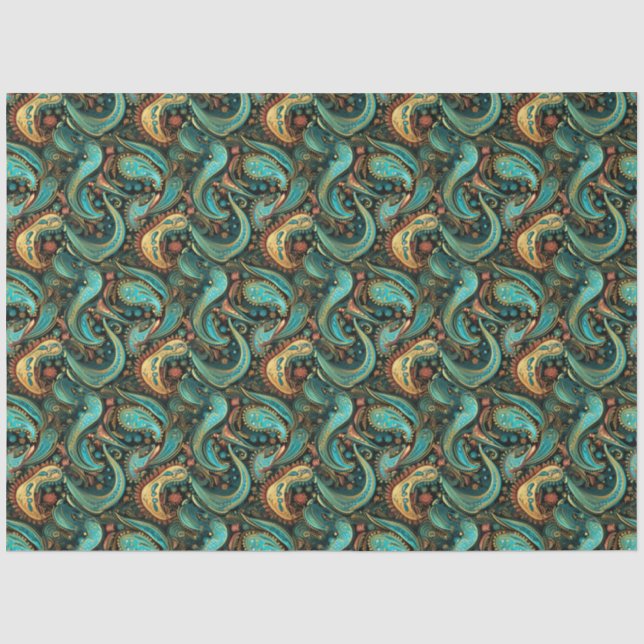 Paisley Golden Blume Abstraktes Muster 9 Seidenpapier (Vorderseite)