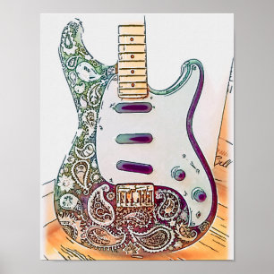 Paisley Guitar Print Poster