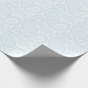Paisley hellblau auf weißem Packpapier