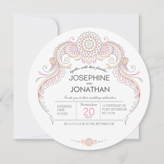 Paisley Henna Design Hochzeitskarte Einladung (Vorderseite)
