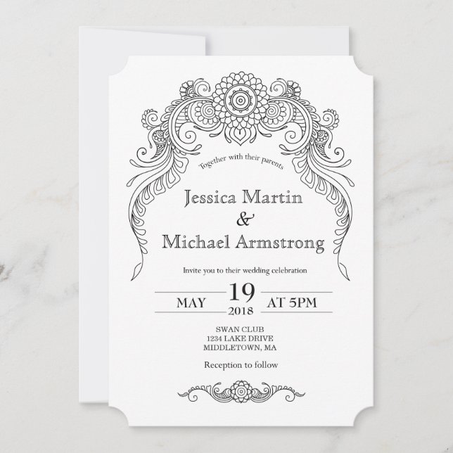 Paisley Henna Design Hochzeitskarte Einladung (Vorderseite)