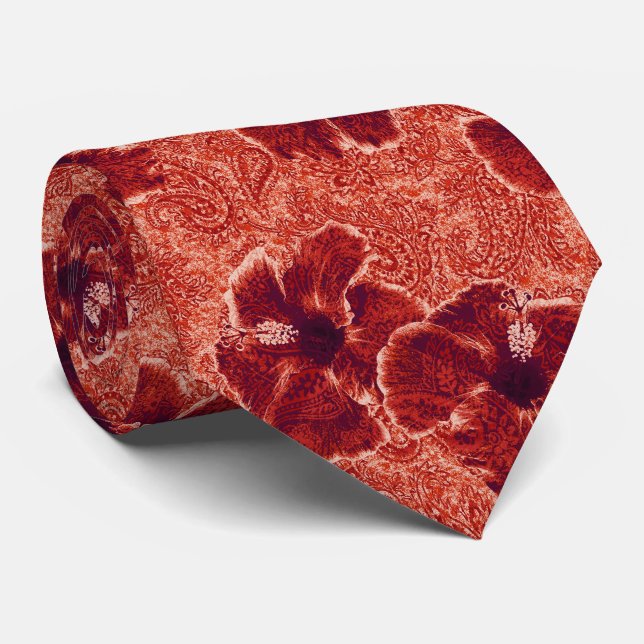 Paisley Hibiskus Hawaiian Retro zweiseitig bedruck Krawatte (Gerollt)