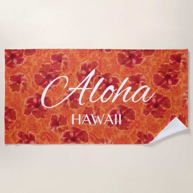 Paisley Hibiskus Vintag Psychedelic Floral Strandtuch (Vorderseite)