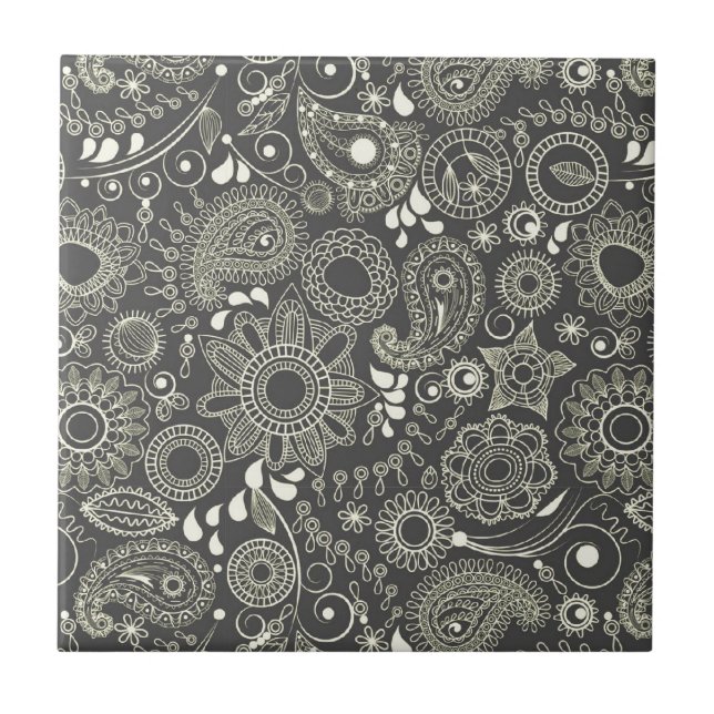 Paisley im Schwarzen u. im Gelb Fliese (Vorderseite)