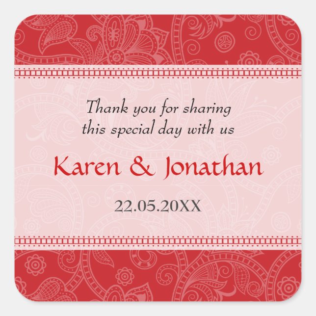 Paisley Impression in Crimson Wedding Sticker (Vorderseite)