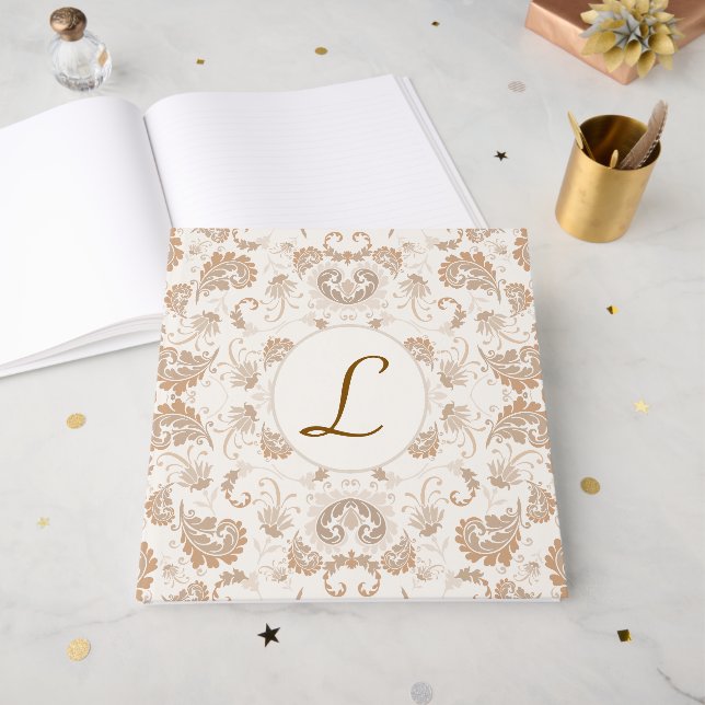Paisley in Beige Ästhetik Moderne Tan Brown Init. Gästebuch (Vorderseite offen)