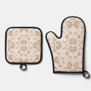 Paisley in Beige Ästhetik Moderne Tan Brown Ofenhandschuh & Topflappen-Set