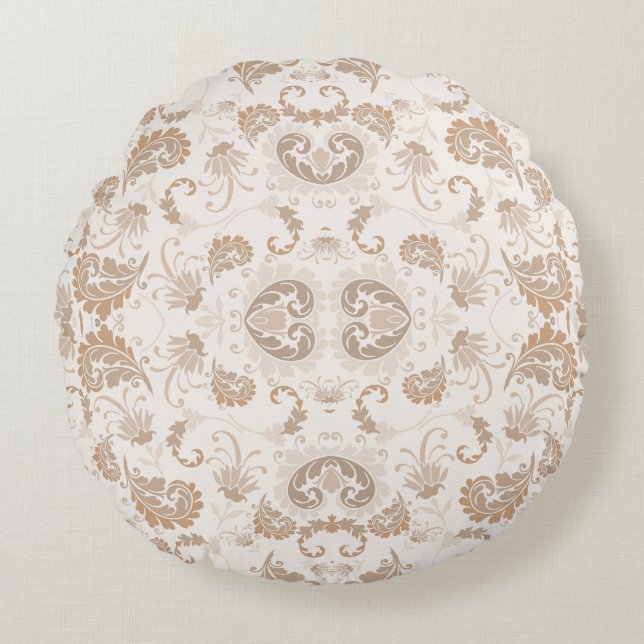 Paisley in Beige Ästhetik Moderne Tan Brown Rundes Kissen (Vorderseite)