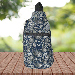 Paisley in Marineblau und elegantem silbernem Mono Crossbody Bag