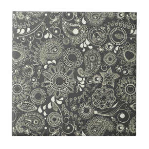 Paisley in Schwarz & Gelb Fliese