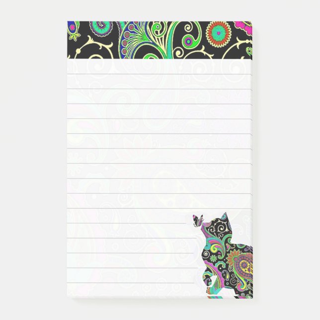 Paisley-Katze und Schmetterling Post-it Klebezettel (Vorderseite)