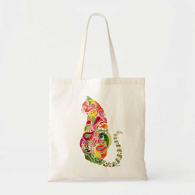 Paisley-Katzen-Leinwand-Taschen-Tasche Tragetasche (Vorne)