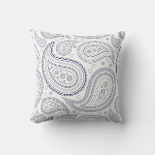 Paisley-Kissenhülle Navy Blau auf Weiß Kissen
