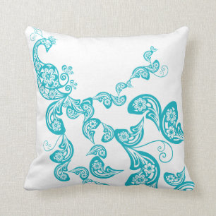 Paisley-Kunst-Deko-Pfau-Türkis-Blau-Kissen Kissen