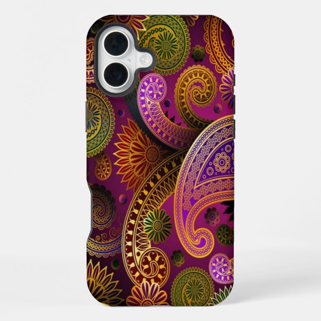 Paisley Lila iPhone 16 Plus Hülle (Rückseite)