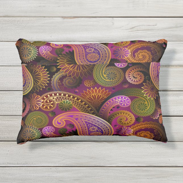 Paisley Lila Kissen Für Draußen (Vorderseite)
