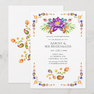 Paisley Lotus Blume Indian Bridesmaids Luncheon Einladung