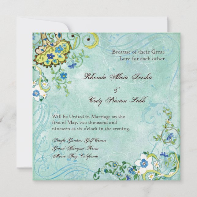 Paisley Modern Floral Blüh Swirl Wedding Einladung (Vorderseite)