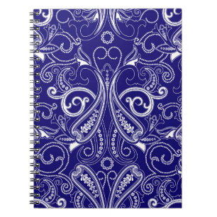 Paisley-Monochrom: blau, weiße Eleganz. Notizblock