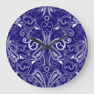 Paisley monochrome: blau, weiß Eleganz. Große Wanduhr