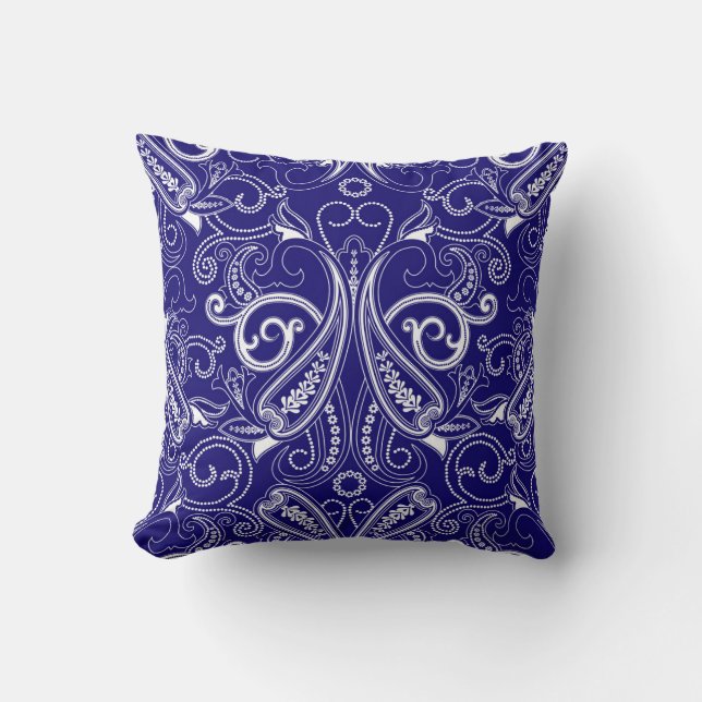 Paisley monochrome: blau, weiß Eleganz. Kissen (Vorderseite)