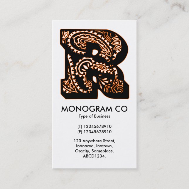 Paisley Monogram - R Visitenkarte (Vorderseite)