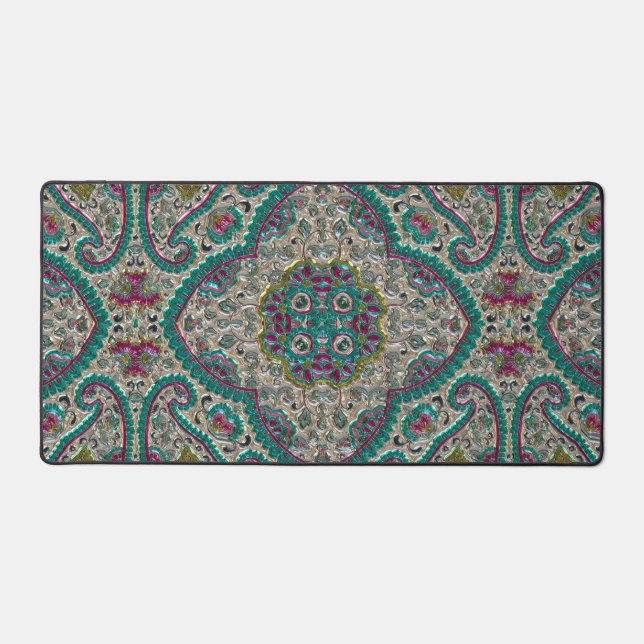 Paisley motif floral turquoise rose argent bohème (Recto)