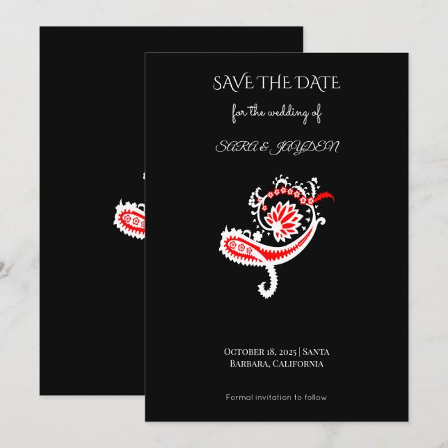 Paisley Motif Poster – Folk Art Floral Design Save The Date (Vorne/Hinten)