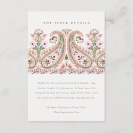 Paisley Motif Wedding Details zu Pink Green Floral Begleitkarte