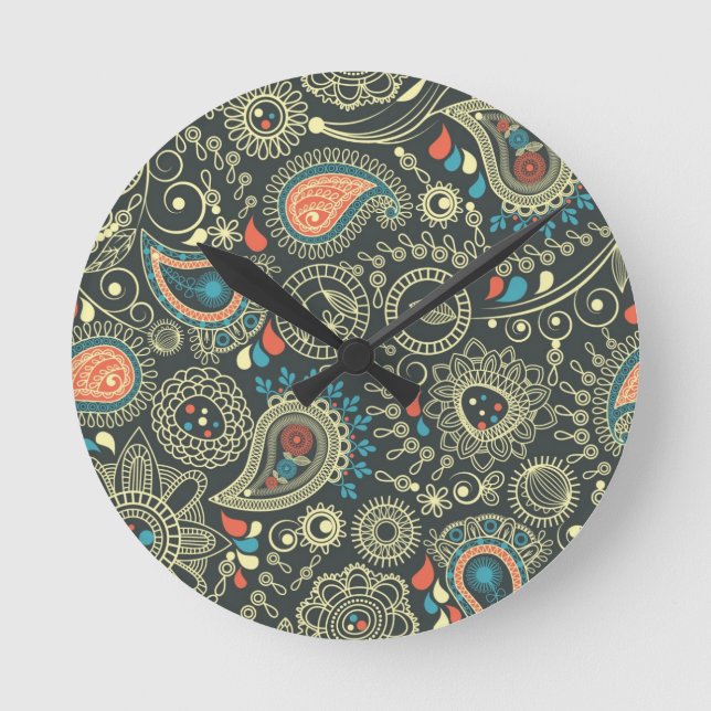 Paisley-Muster 3 Runde Wanduhr (Vorderseite)