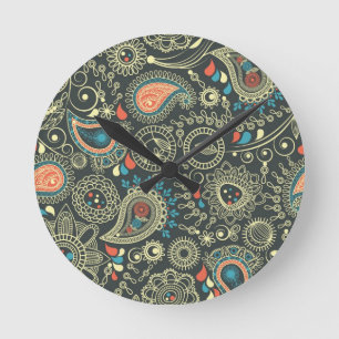 Paisley-Muster 3 Runde Wanduhr