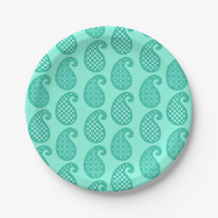 Paisley-Muster, aqua und türkis Pappteller