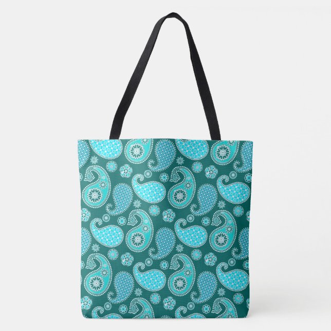 Paisley-Muster, Aquamarin, Aqua und White Tasche (Vorderseite)