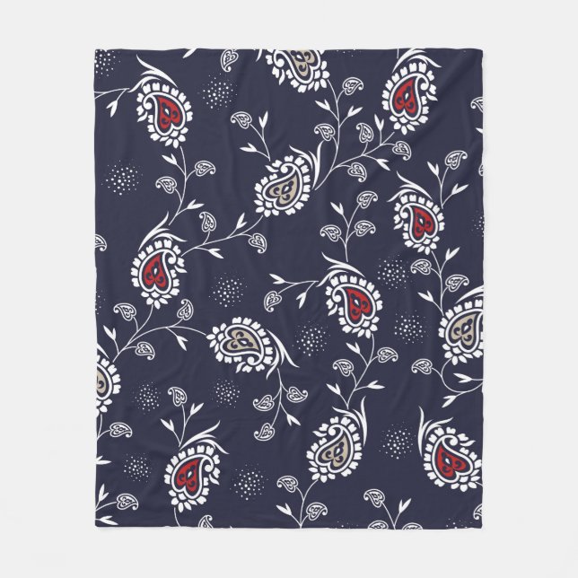 Paisley-Muster auf der Marine Fleecedecke (Vorderseite)