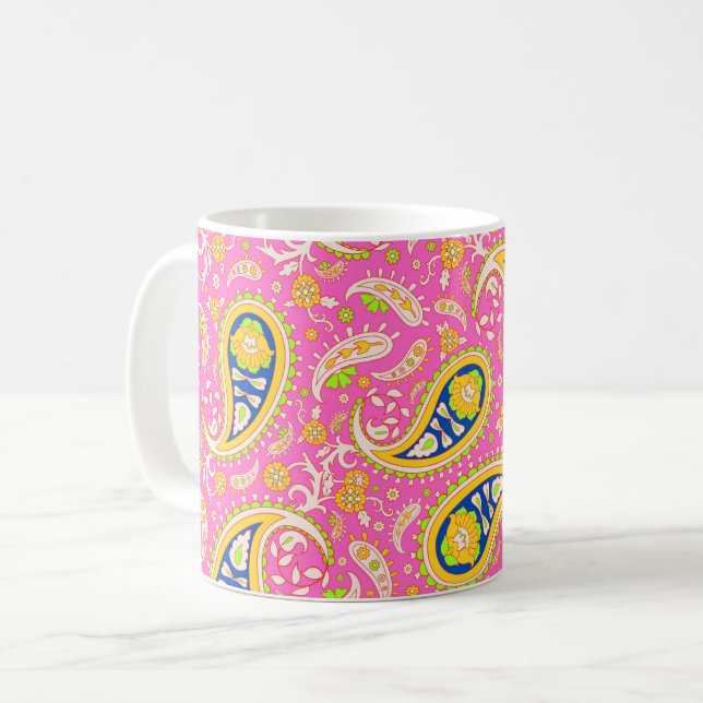 Paisley-Muster auf Rosa Kaffeetasse (Vorderseite Links)