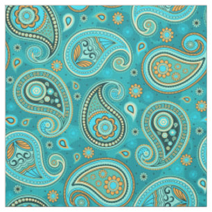 Paisley-Muster blau aquamarin orange Stoff