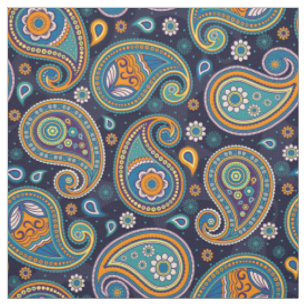 Paisley-Muster blau aquamarin orange Stoff