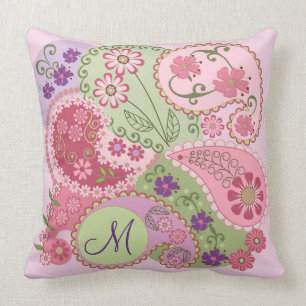 Paisley-Muster, Blumen u. kundenspezifisches Kissen