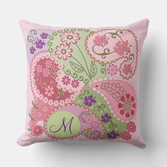 Paisley-Muster, Blumen u. kundenspezifisches Kissen (Vorderseite)